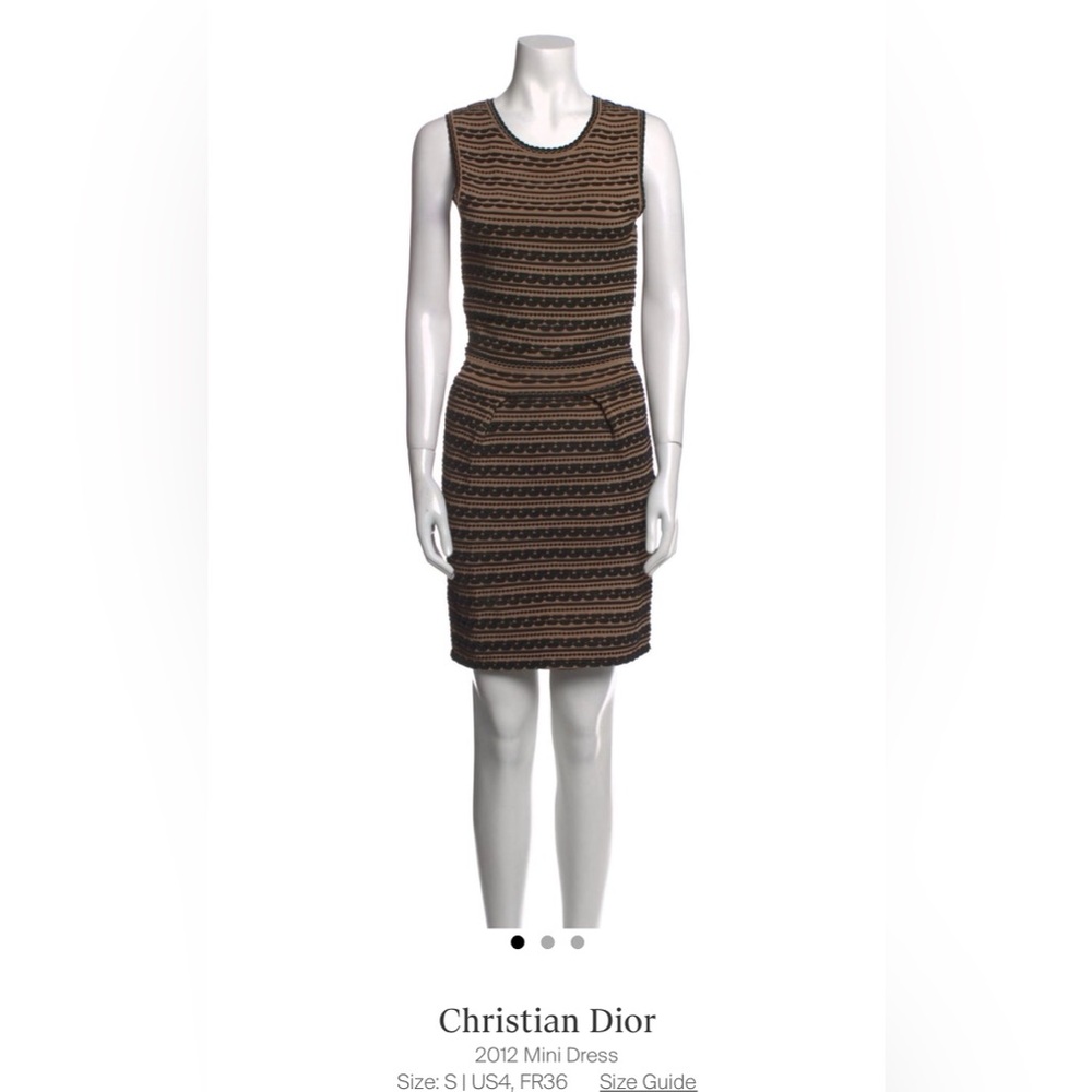 Christian Dior Sheath Dress. Size S/US4/FR 36. Brown,Striped,Zip at Side.